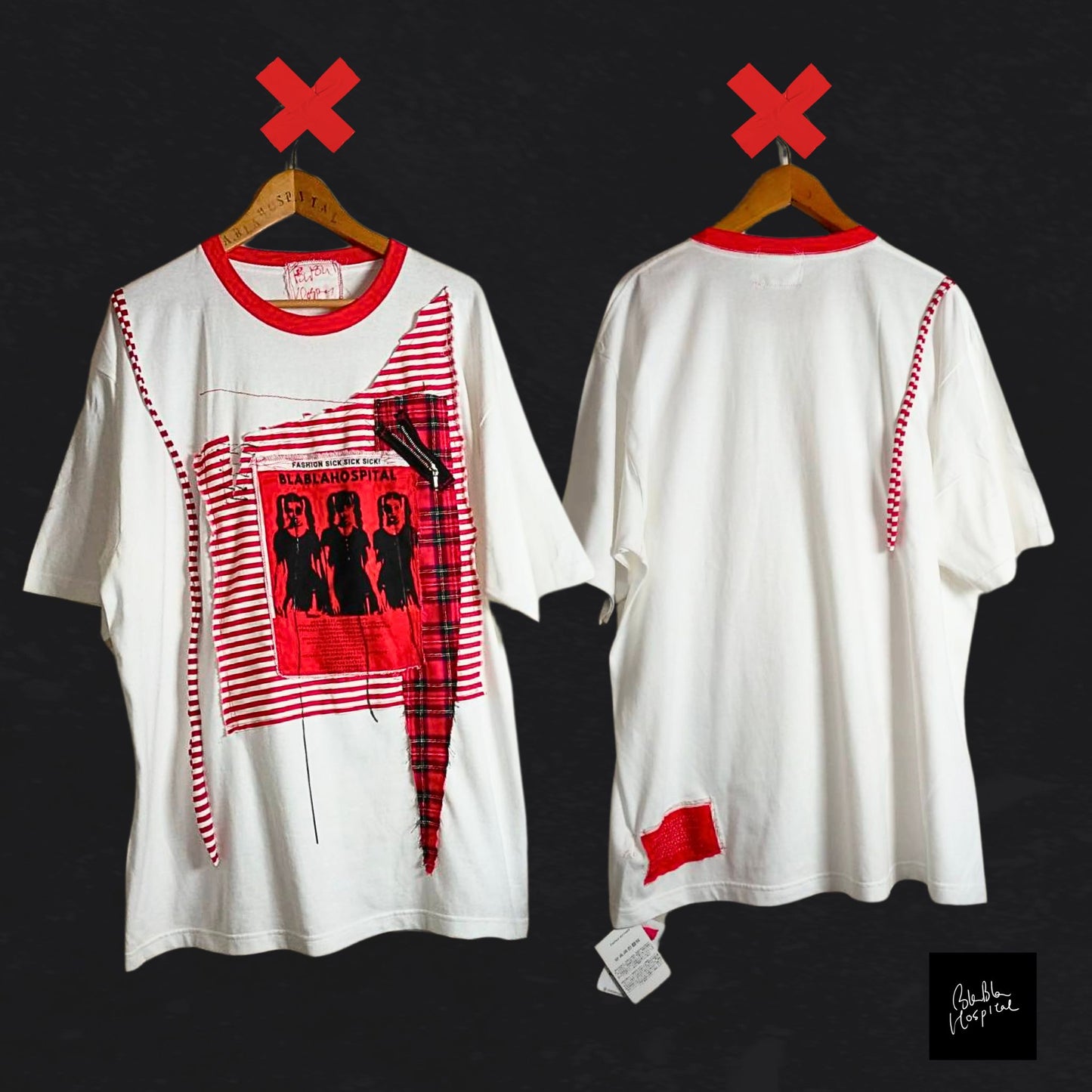赤ぶち白Tシャツ