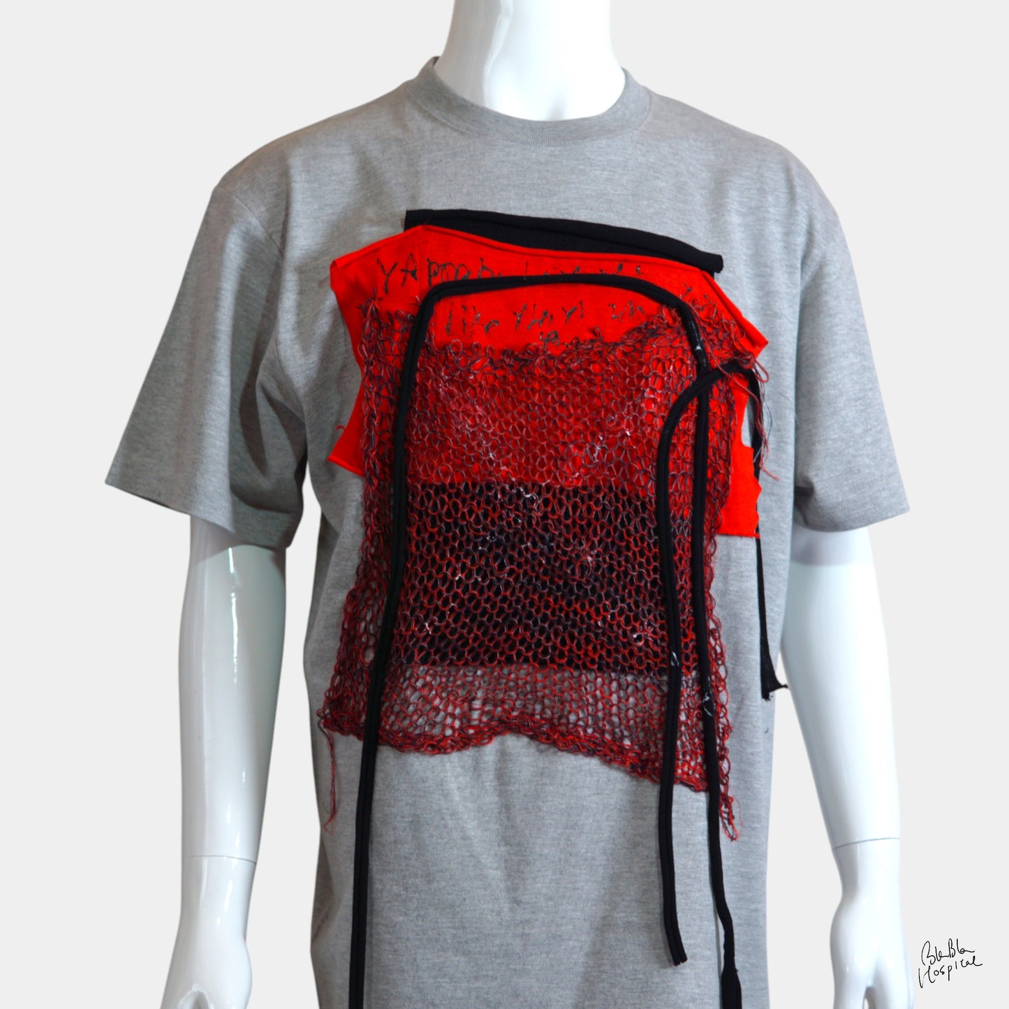 Grey | & Art Knit Patch Design T-shirt