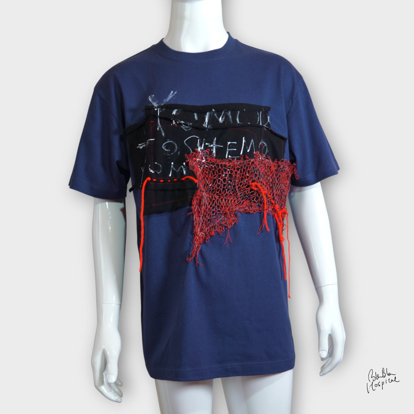 Navy | Art Knit Patch Design T-shirt