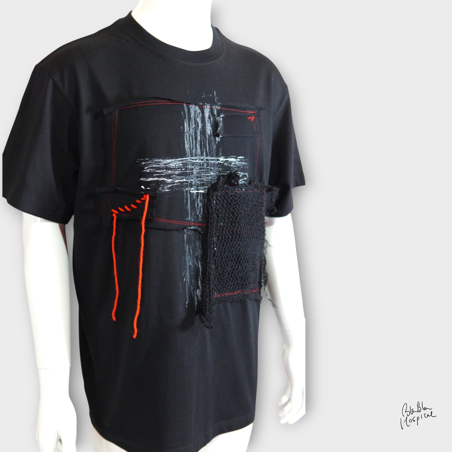 Black | Secret Cross Paint & Art Knit Patch Design T-shirt