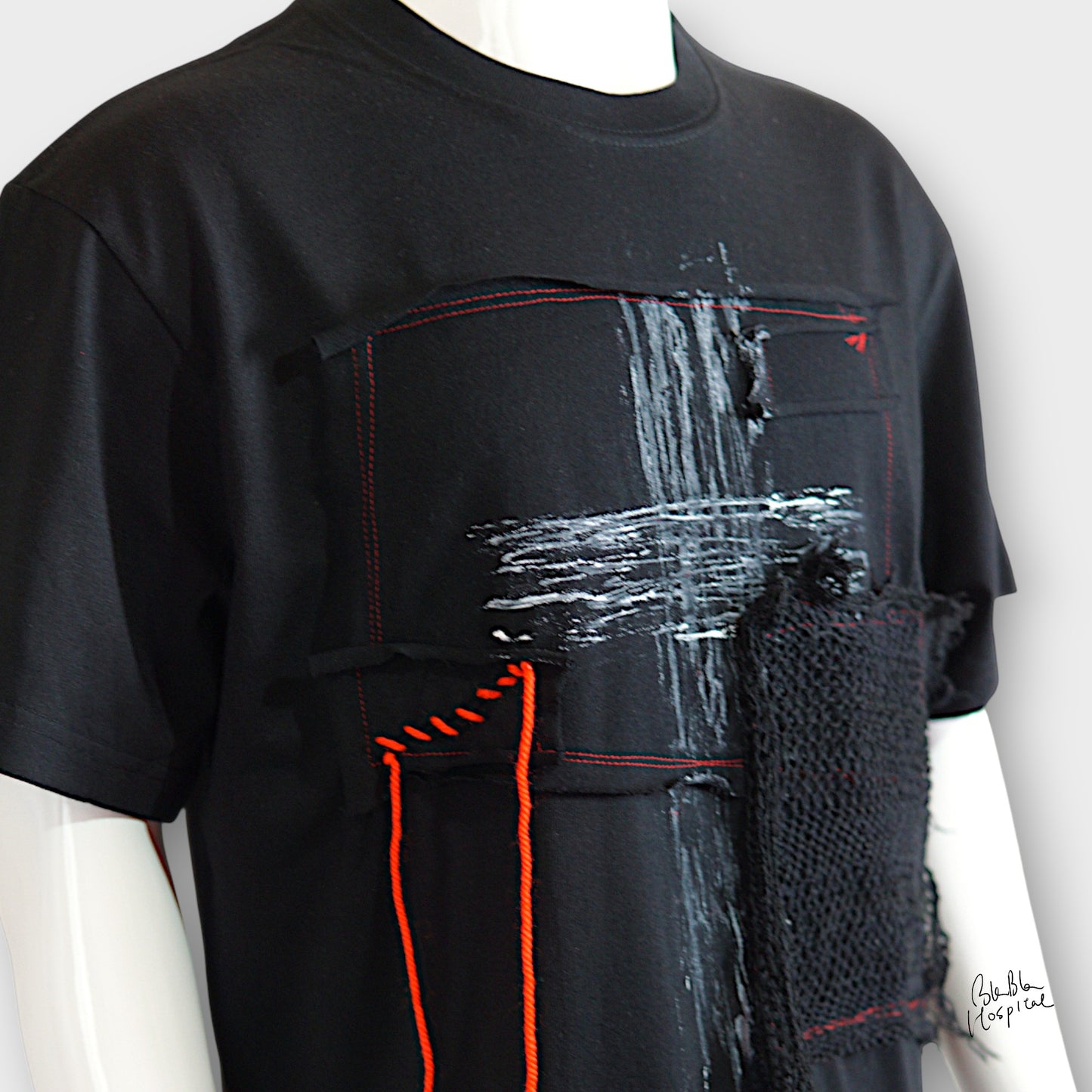 Black | Secret Cross Paint & Art Knit Patch Design T-shirt
