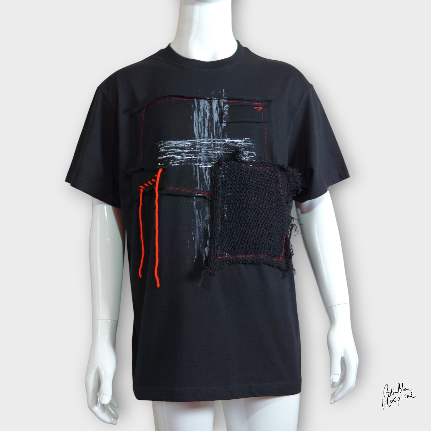 Black | Secret Cross Paint & Art Knit Patch Design T-shirt