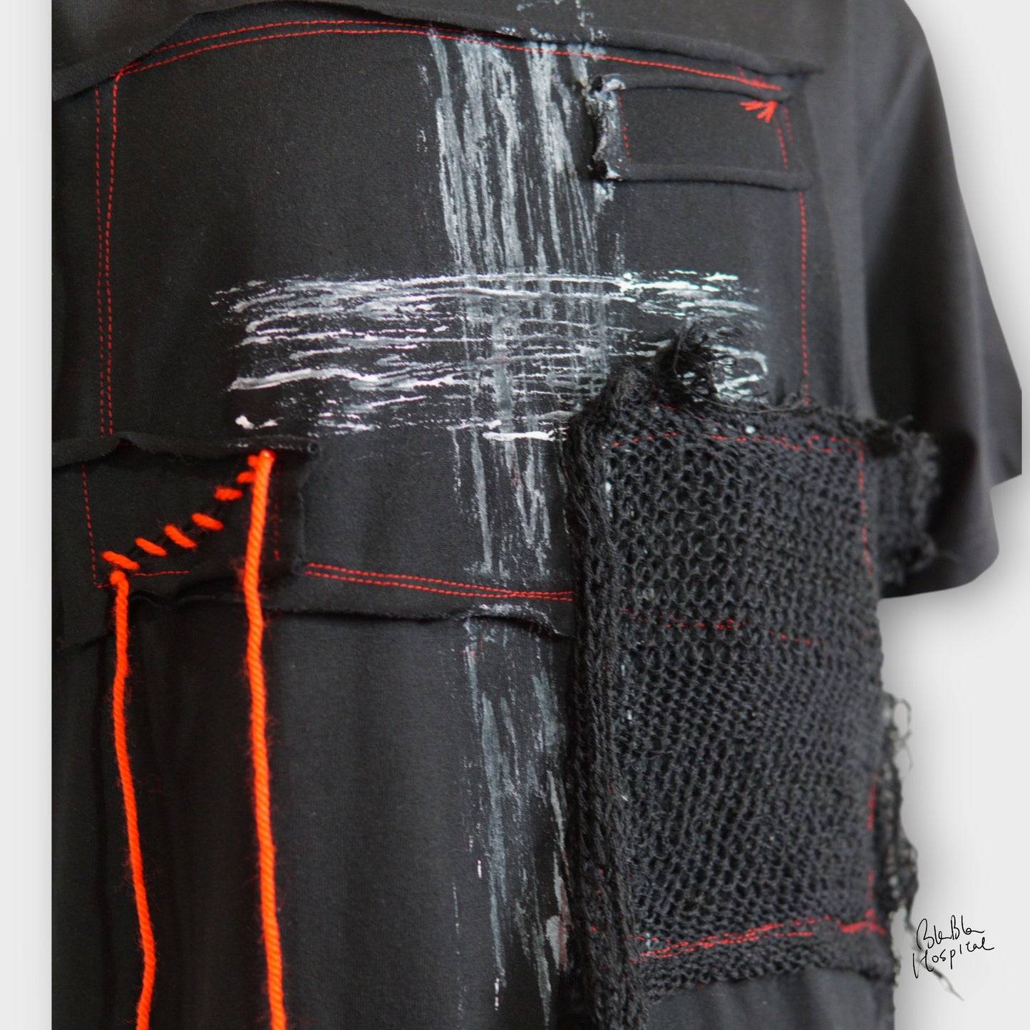 Black | Secret Cross Paint & Art Knit Patch Design T-shirt