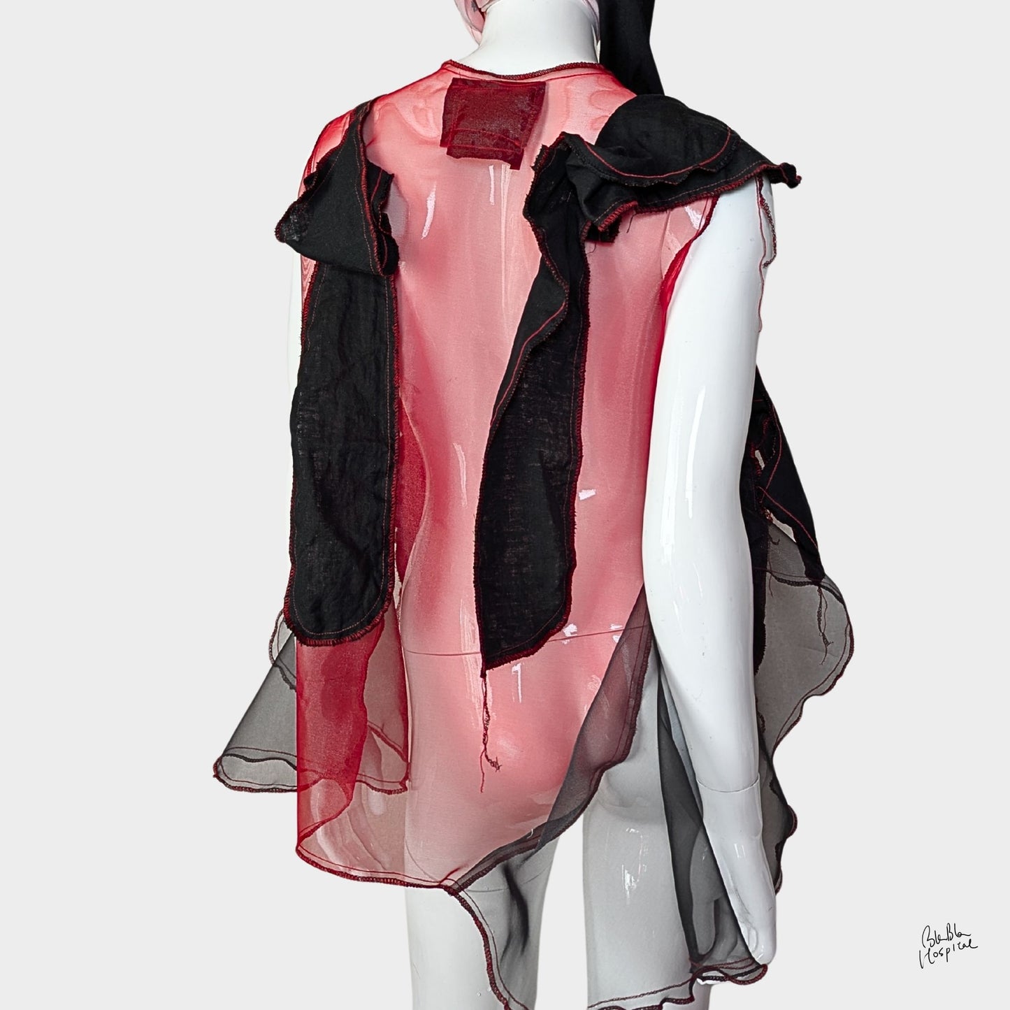 Red Air – No.03 | Sheer Organza Top with Black Improv Frill – Layering Piece
