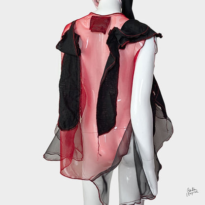 Red Air – No.03 | Sheer Organza Top with Black Improv Frill – Layering Piece