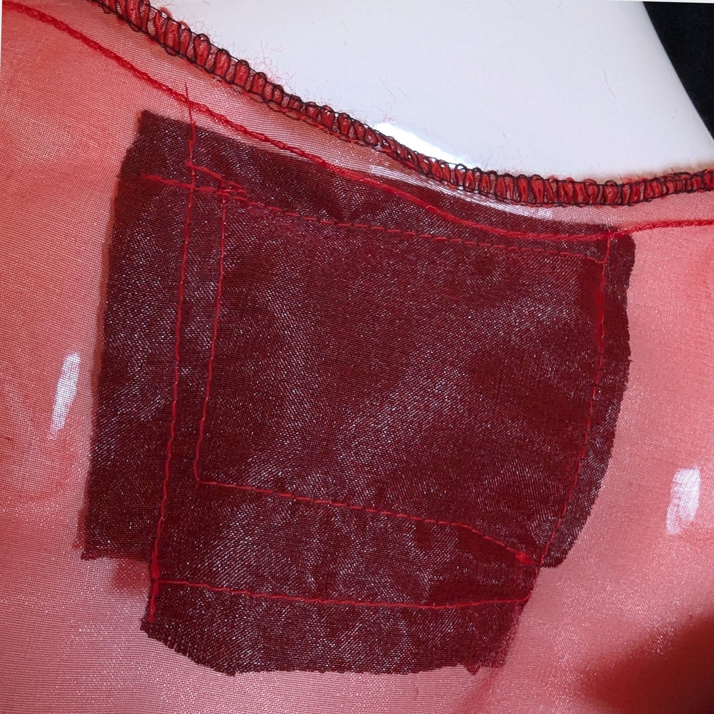 Red Air – No.03 | Sheer Organza Top with Black Improv Frill – Layering Piece