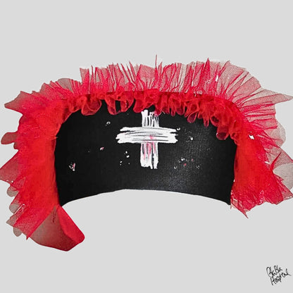 Red tulle frill – Black Nurse Cap