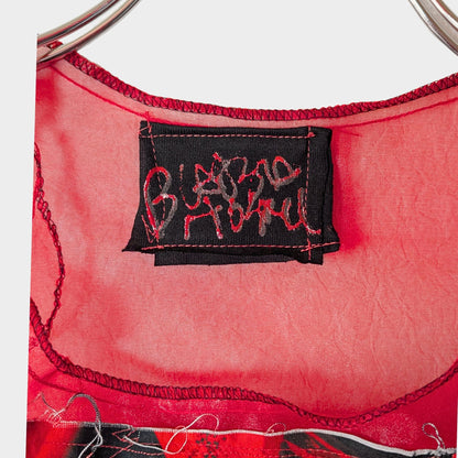 Red Air – No.02 | Sheer Organza Top with Art-Printed Patch – Layering Piece