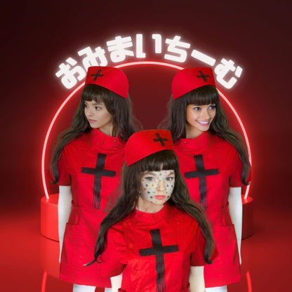 Red Gothic Nurse Dress Black Cross Punk  Paint!　