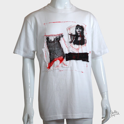 White | & Art Knit Patch Design T-shirt