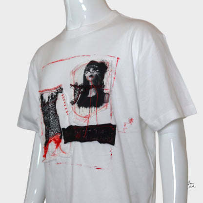 White | & Art Knit Patch Design T-shirt