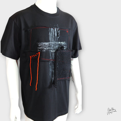 Black | Secret Cross Paint & Art Knit Patch Design T-shirt