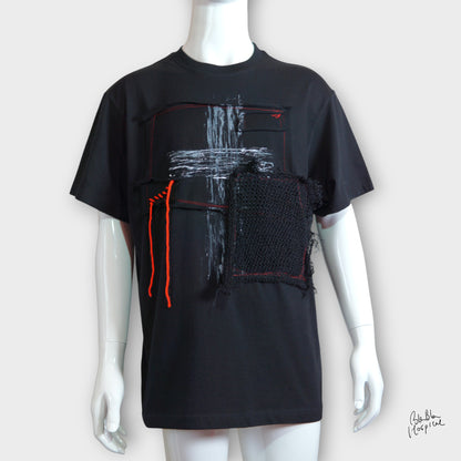 Black | Secret Cross Paint & Art Knit Patch Design T-shirt