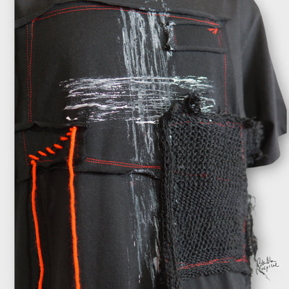 Black | Secret Cross Paint & Art Knit Patch Design T-shirt