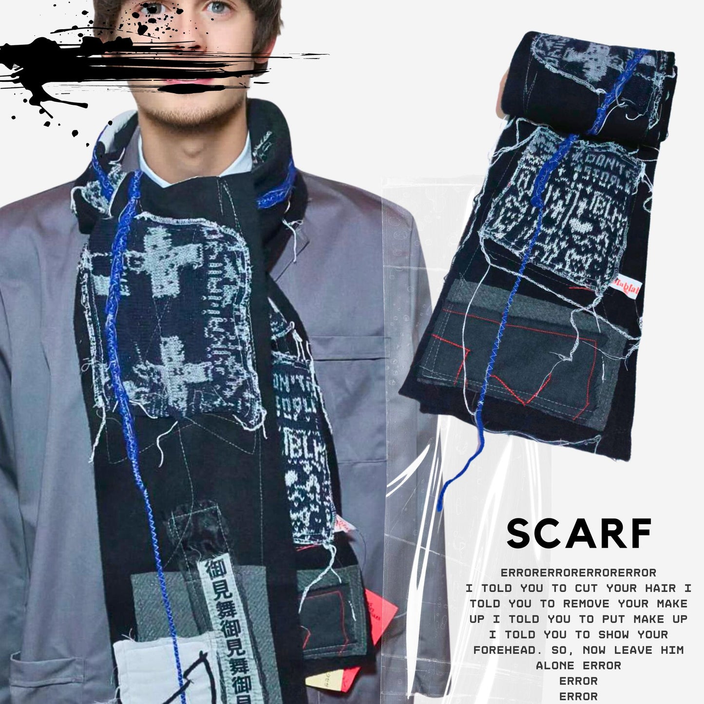 Blauer x schwarzer Design-Schal. Einzigartiges Design