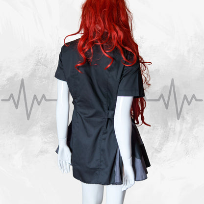NEU! Schwarzes Gothic-Krankenschwesterkleid mit weißem Kreuzmuster