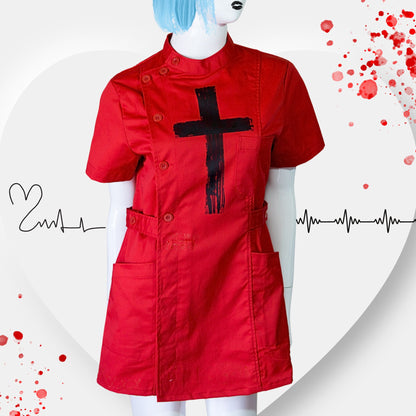 NEW! Red Gothic Nurse Dress Black Cross Punk  Paint!