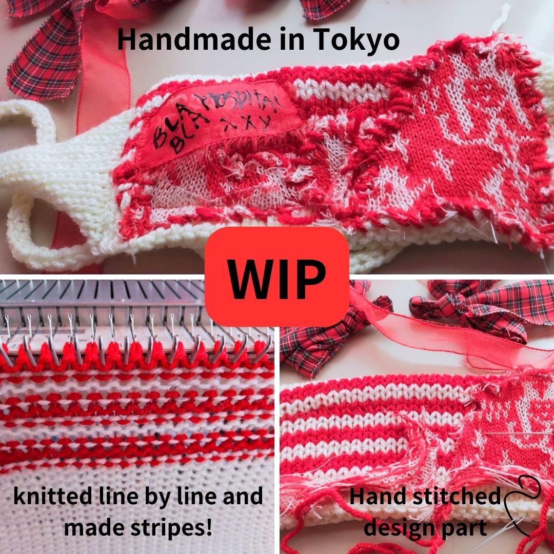 *Reserved* Tokyo Punk J-fashion  Lolita  Headdress Handmade Red and Off-white Knit x Tartan Handmade
