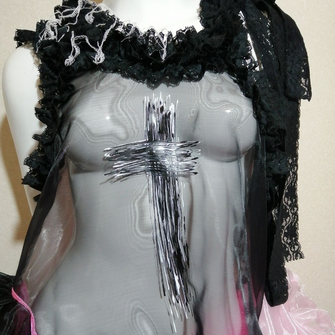 Harajuku Gothic und Lolita Rosa x Schwarzes durchsichtiges Kleid