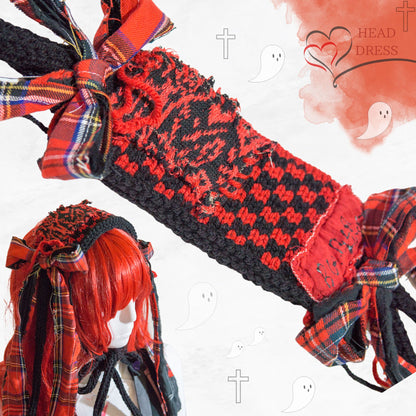 Tokyo Punk J-Fashion Lolita Kopfschmuck handgefertigt schwarz und rot mysteriöses Muster hehehe