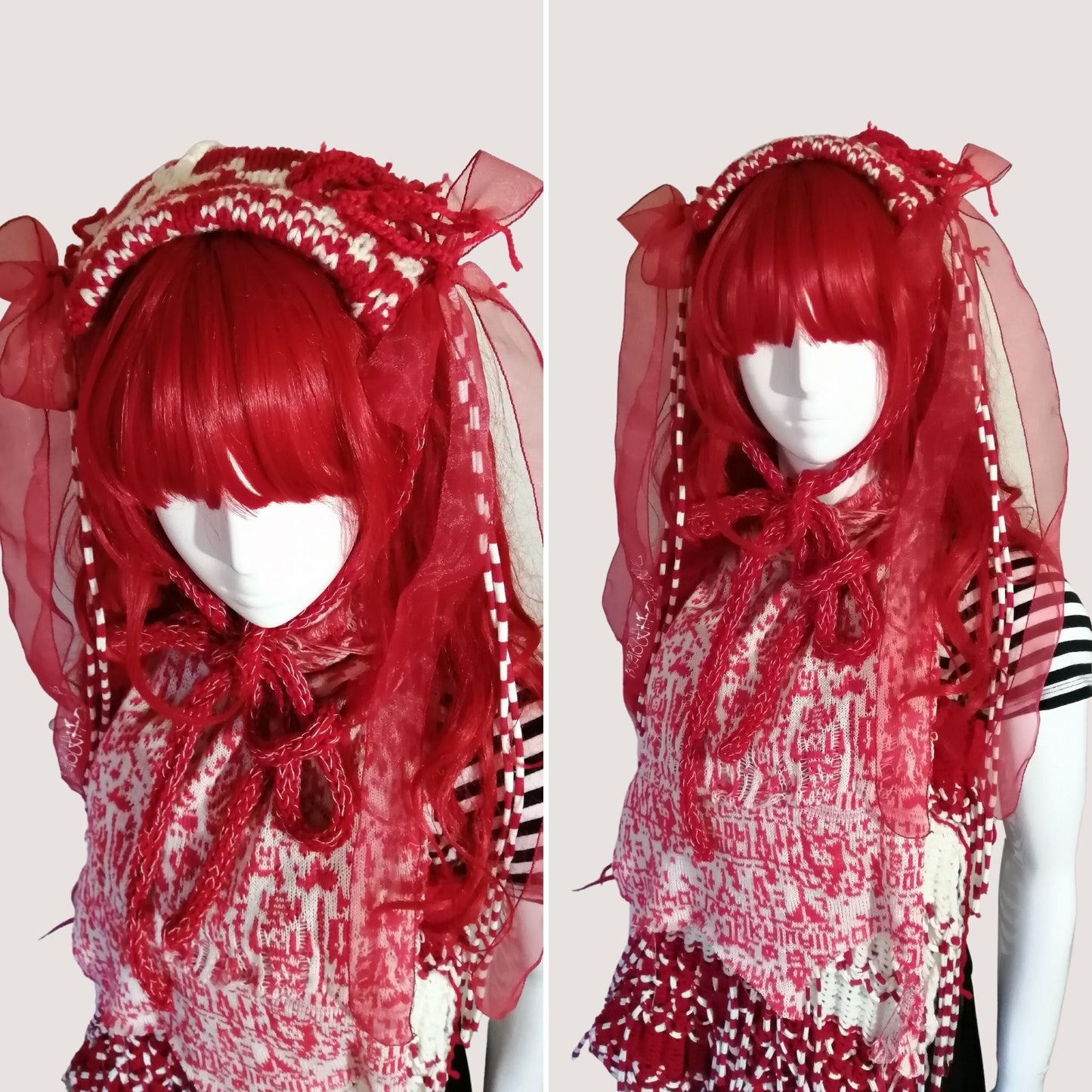 Tokyo Punk J-Fashion Lolita Kopfschmuck handgefertigt rot und weiß