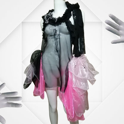 Harajuku Gothic and Lolita Pink x Black See-Through Dress
