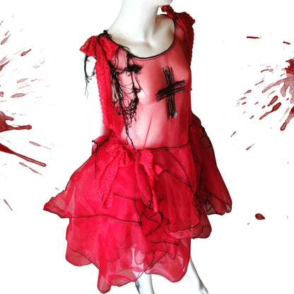 Tokyo Gothic Lolita Fashion  See-Through Red  Dress Handmade