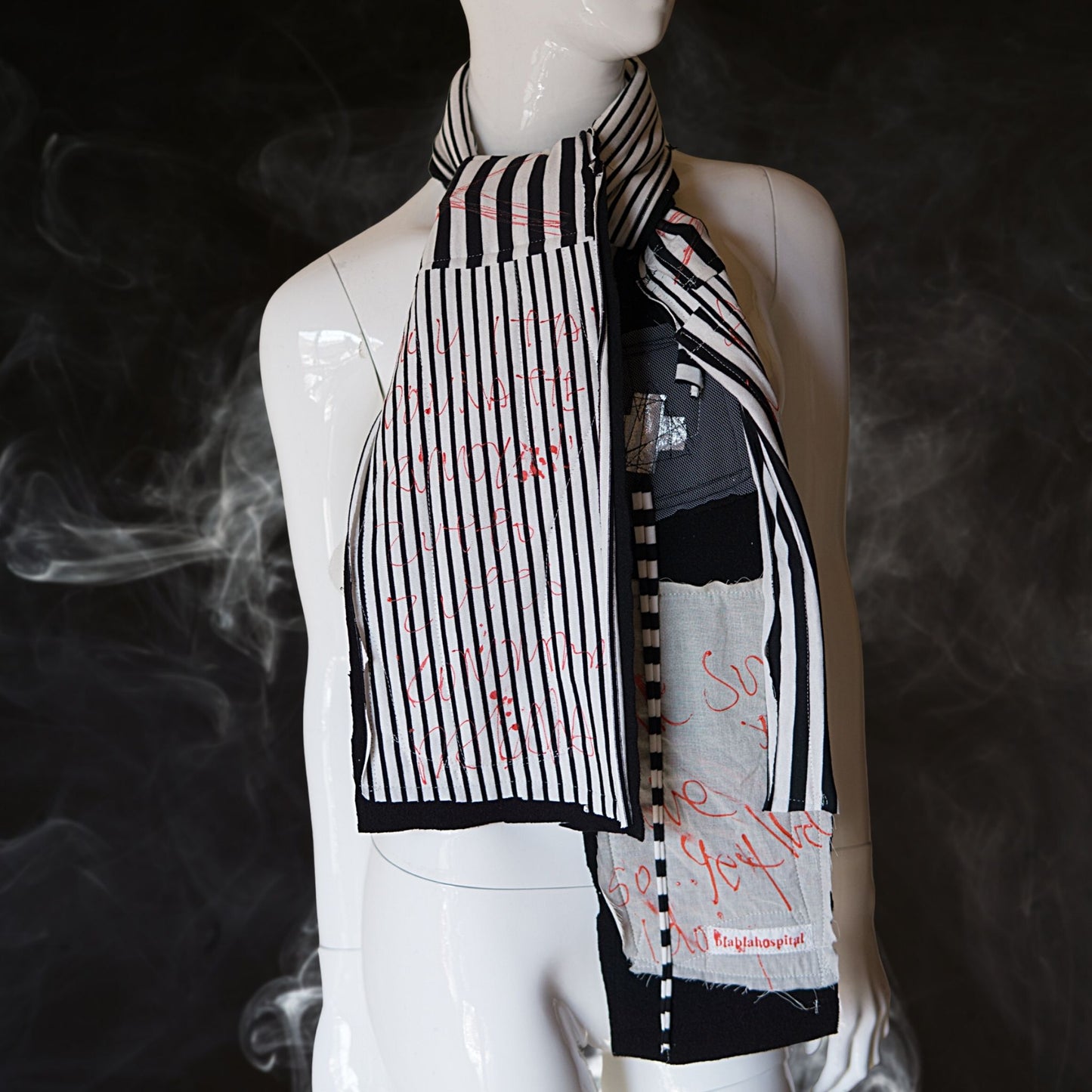 J punk Fashion Black and  White stripes Scarf Silver Cross Cure Handmade in Tokyo 【164m】