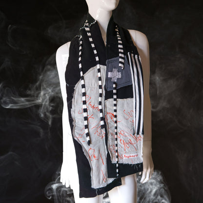 J Punk Fashion Schwarz-weiß gestreifter Schal Silber Cross Cure Handmade in Tokyo 【164m】